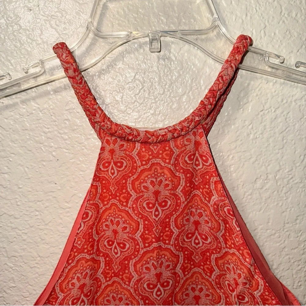 Michael Kors 100% Silk Halter Top Women’s 4 Coral Paisley Boho Resort Chic